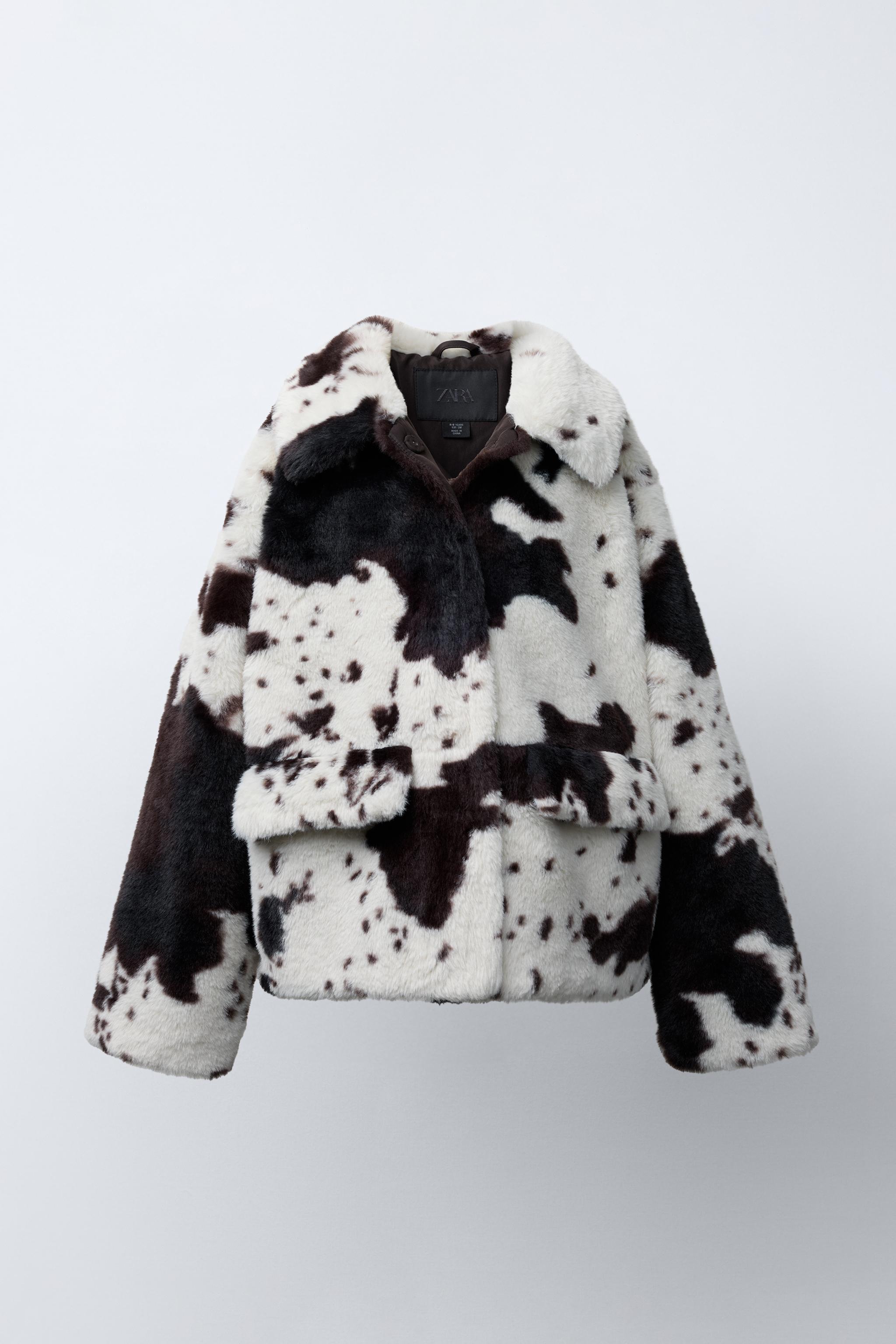 COW PRINT FAUX FUR JACKET
